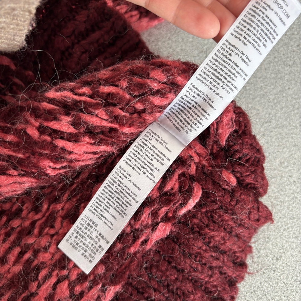 Topshop Houndstooth Cowl Neck Sweater Pink Burgundy Women’s Large Puff Sleeves - Picture 8 of 12